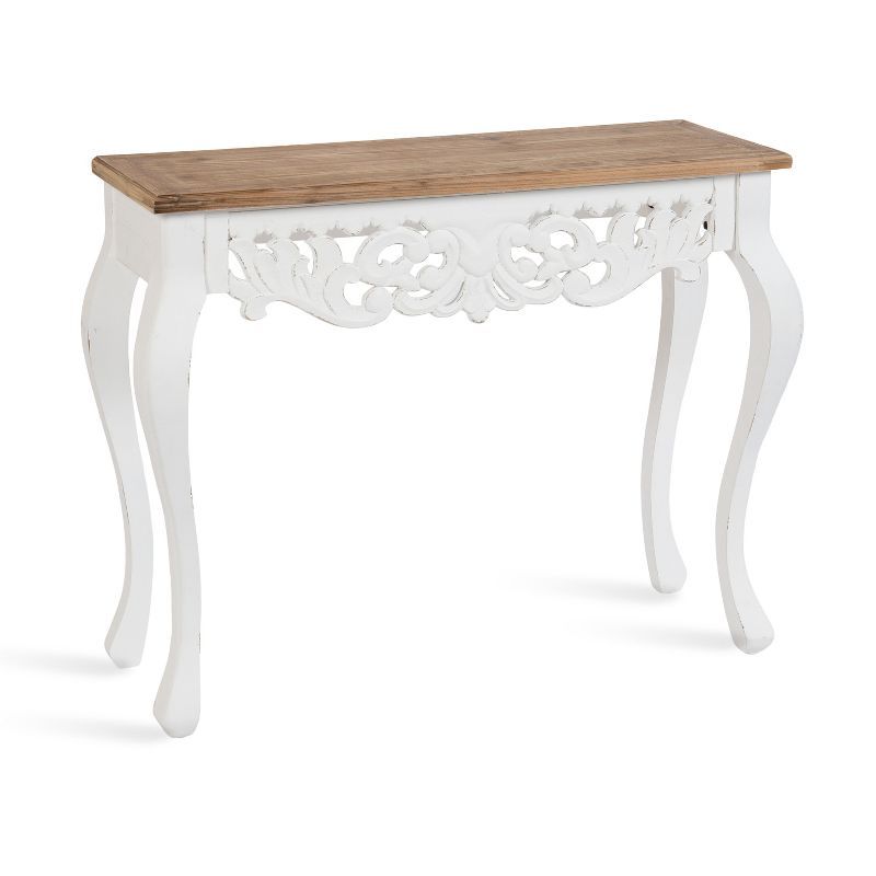 Antonella Rustic Brown and White Carved Wood Console Table