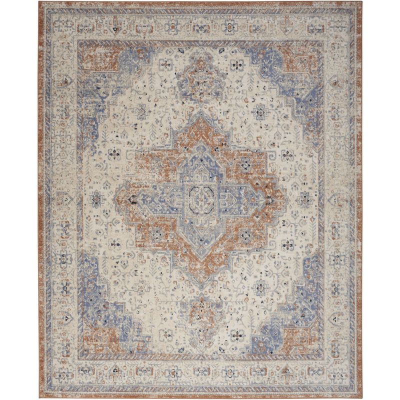 Beige Blue 8' x 10' Vintage Persian Indoor Outdoor Rug