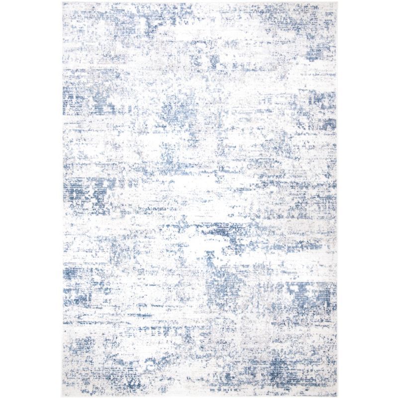 Ivory and Blue Abstract Round Synthetic Area Rug