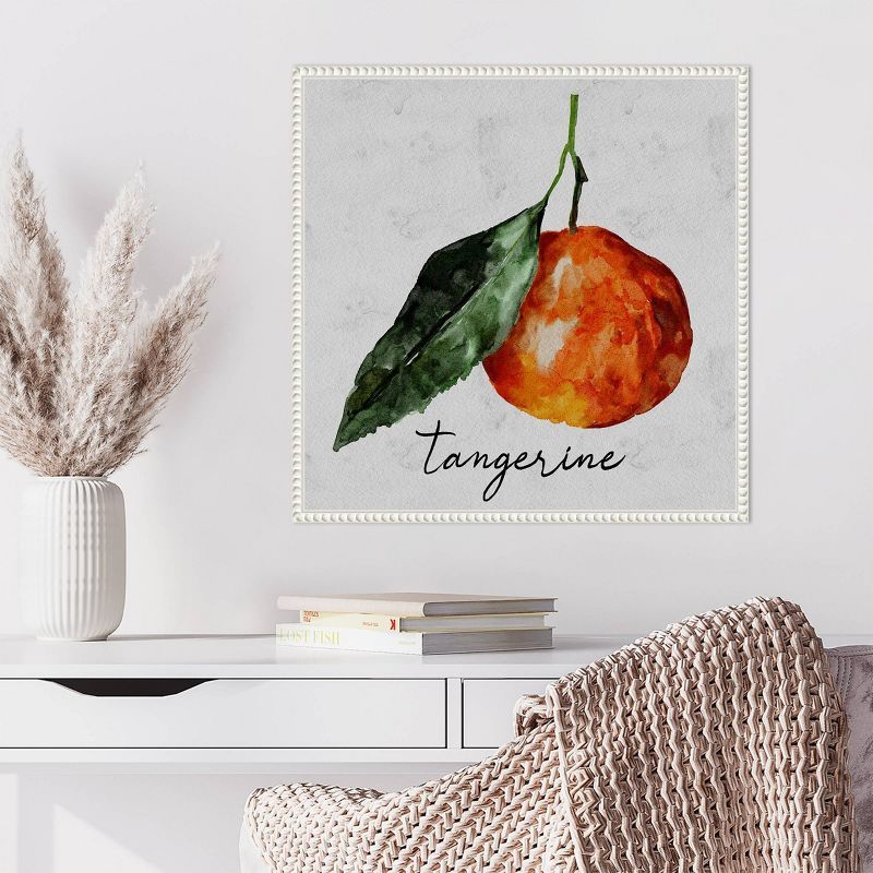 Summertime Citrus III Watercolor Tangerine Canvas Art with White Frame