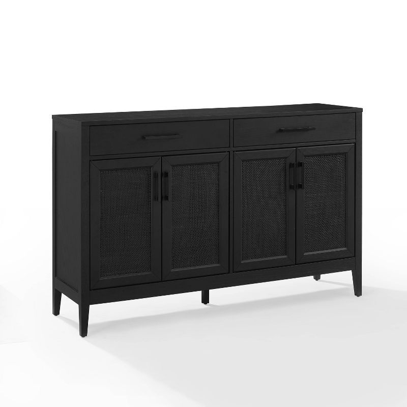 Black Woven Rattan and Wood Accent Cabinet with Tapered Legs