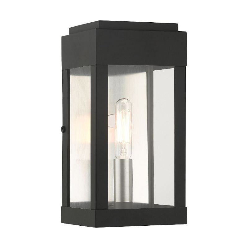 Black Brass and Clear Glass Outdoor Wall Lantern