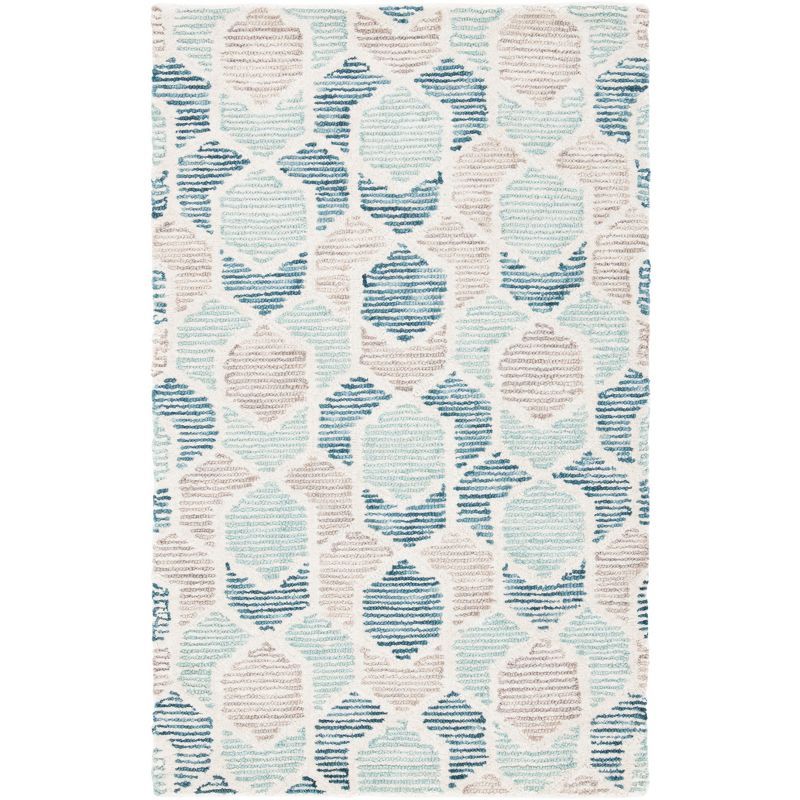 Turquoise and Beige Hand-Tufted Wool Geometric Area Rug 3' x 5'