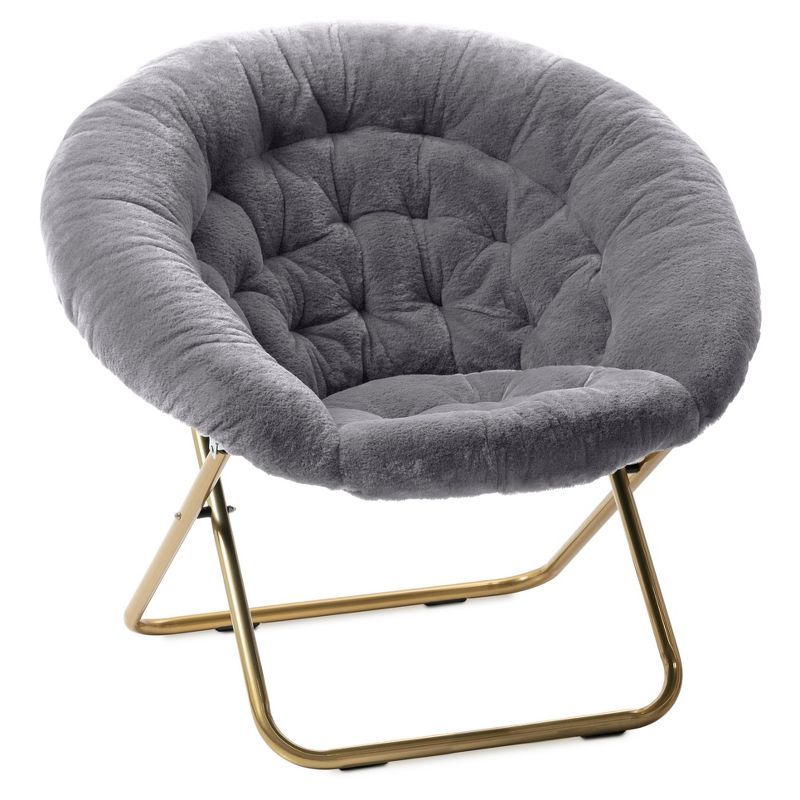Gray Metal Papasan Accent Chair with Faux Fur Upholstery