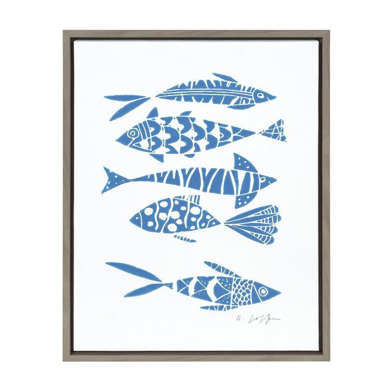 Giuliana Lazzerini Blue Fish Linocut Print on Canvas