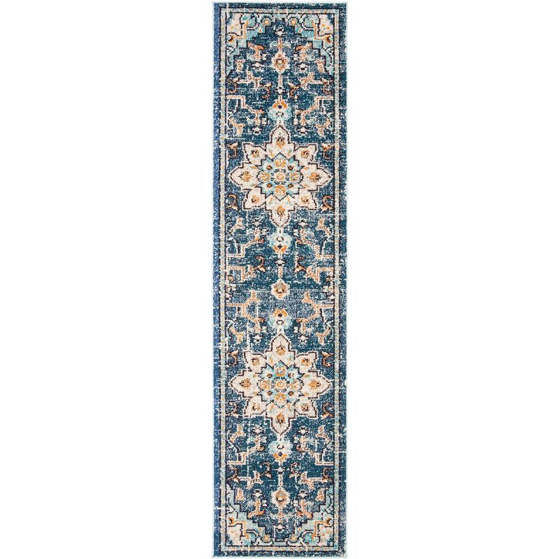 Blue and Light Blue Hand-Knotted Wool Runner Rug