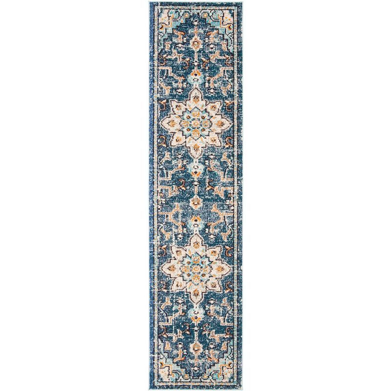 Blue and Light Blue Synthetic Flat Woven Runner Rug