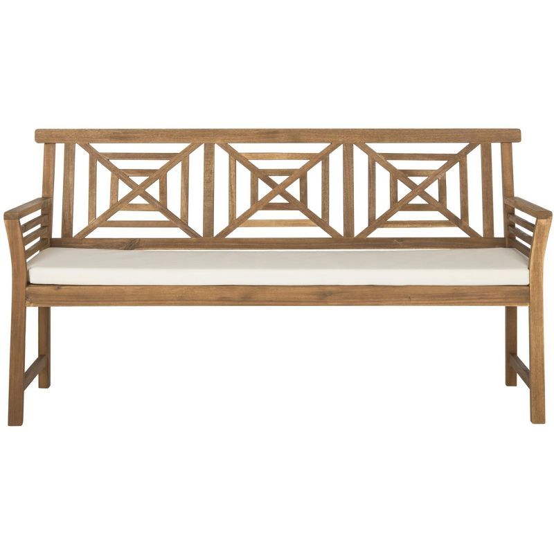 Tropical Villa-Inspired Teak Brown 3-Seat Garden Bench with Beige Cushion