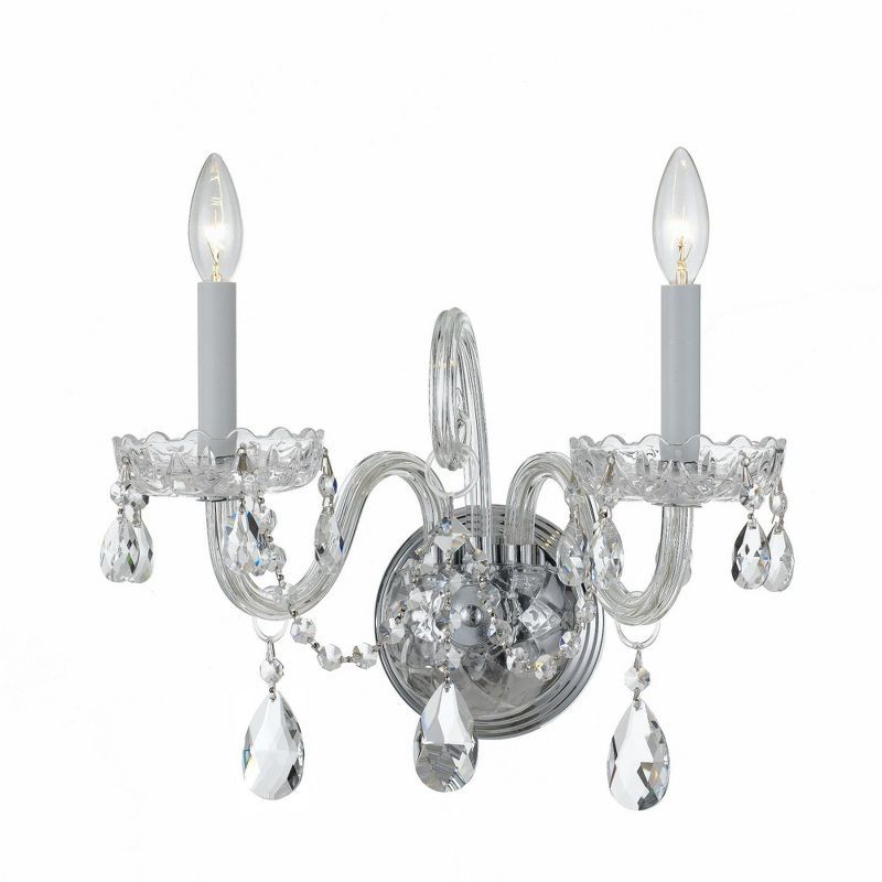 Elegant Polished Chrome 2-Light Wall Sconce with Clear Hand Cut Crystals