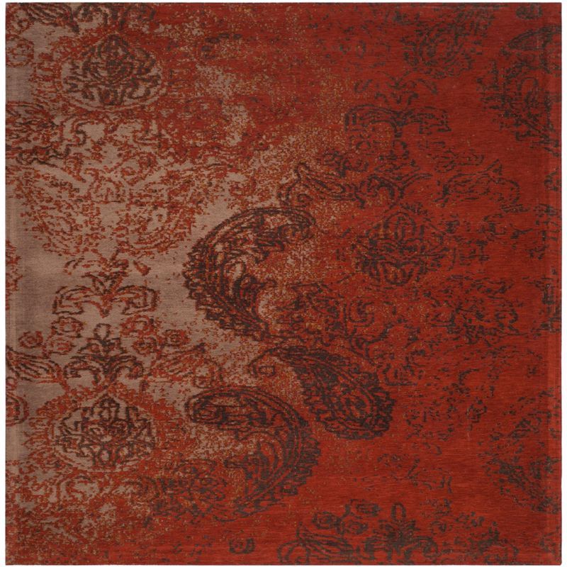 Vintage Charm Rust & Brown Cotton Blend 6' Square Area Rug