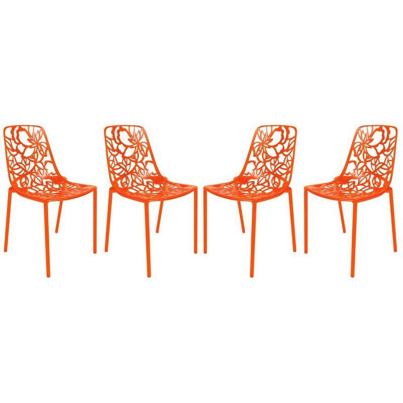 Devon Modern Orange Aluminum Armless Chair with Cushions - Set of 4