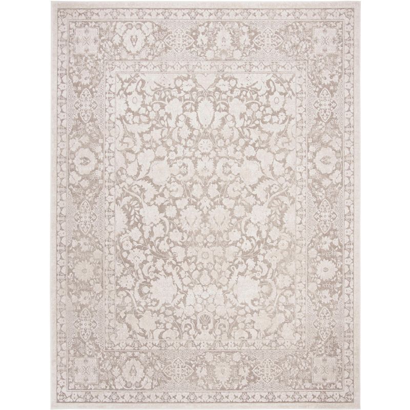 Elegant Floral Etched Beige/Cream 8' x 10' Synthetic Area Rug