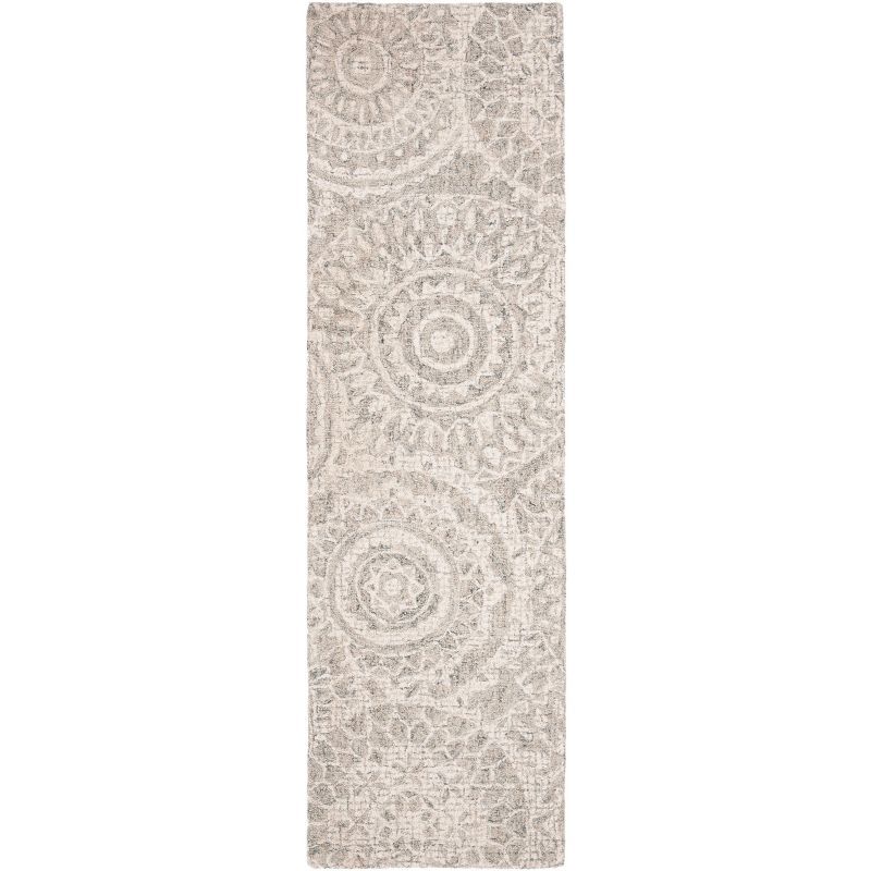 Ivory and Grey Hand-Tufted Wool Abstract Runner Rug