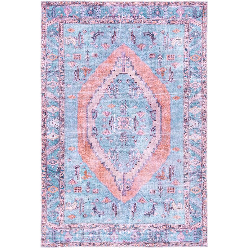 Serapi Light Blue and Beige Washable Viscose Chenille Area Rug
