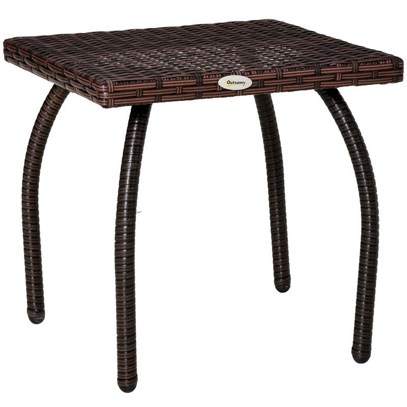 Hand-Woven Brown PE Rattan Square Outdoor Side Table