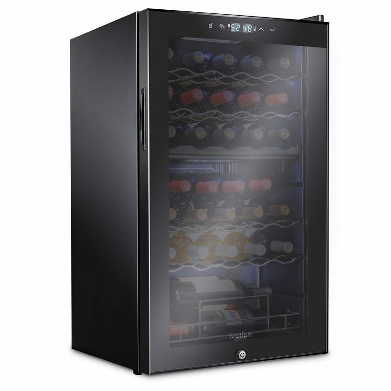 Ivation 33 Bottle Black Dual Zone Wine Cooler with Lock