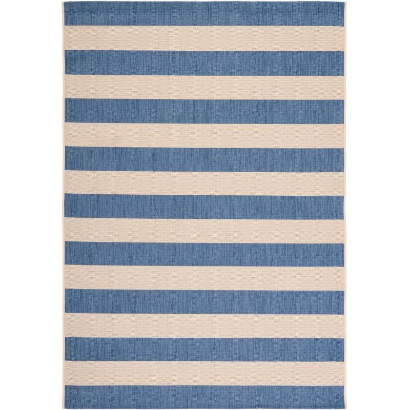 Blue Rectangular Stain-Resistant Synthetic Outdoor Rug