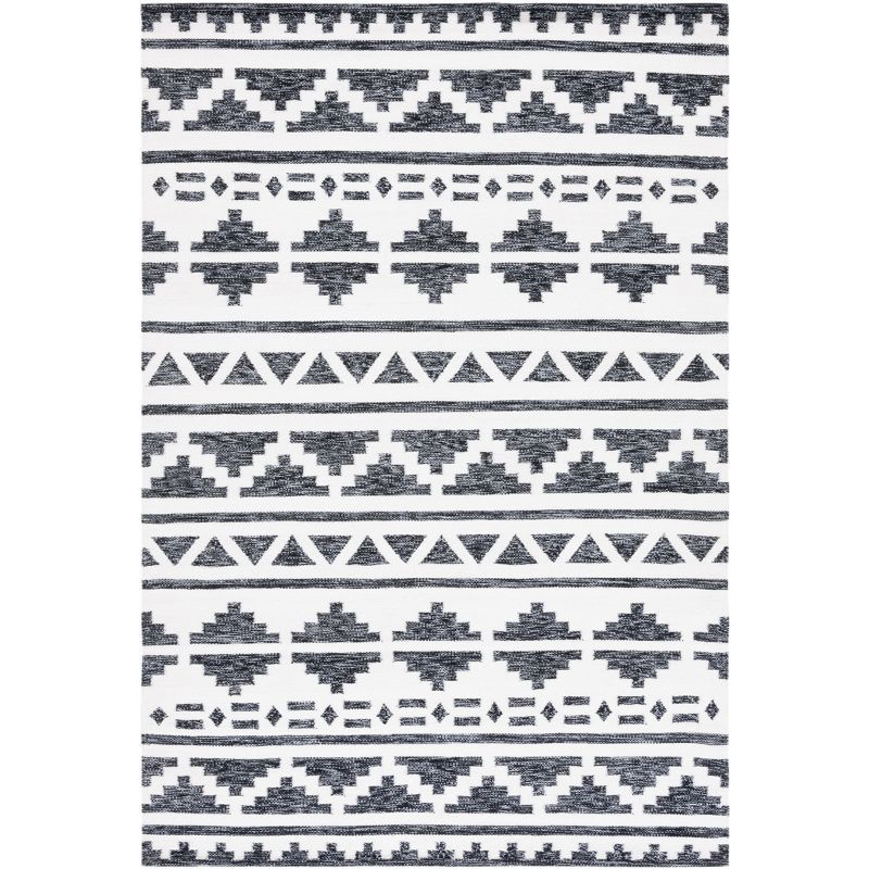 Black and Ivory Handmade Wool Square Area Rug