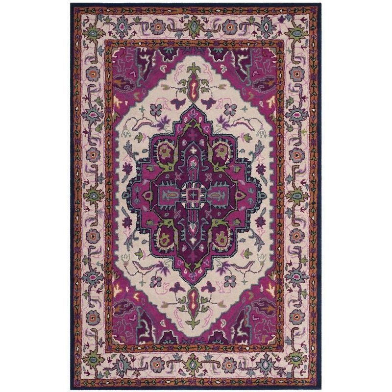 Handmade Ivory and Pink Wool and Viscose 3' x 5' Area Rug