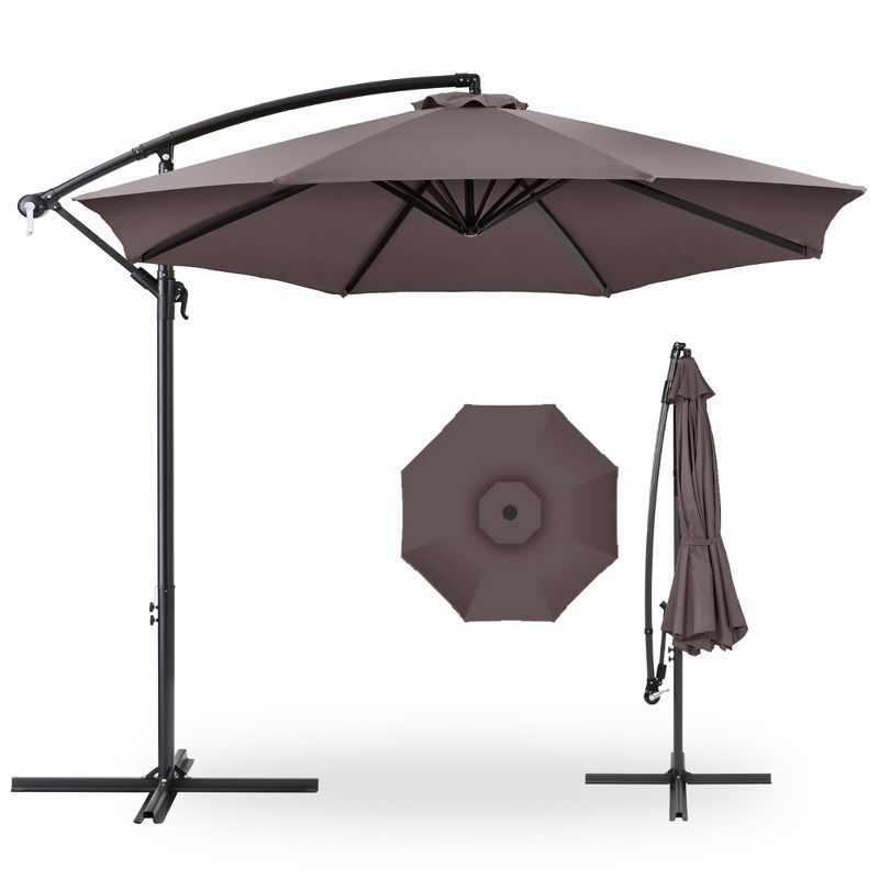 Deep Taupe 10ft Offset Hanging Outdoor Patio Umbrella with Steel Frame