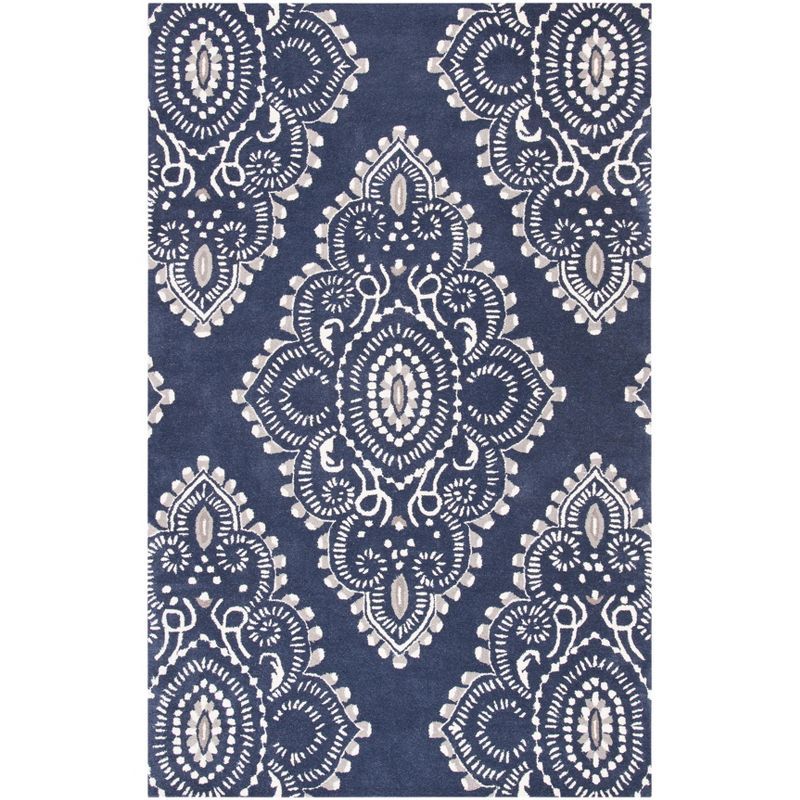 Handmade Dark Grey and Ivory Wool Tufted 4' x 6' Area Rug
