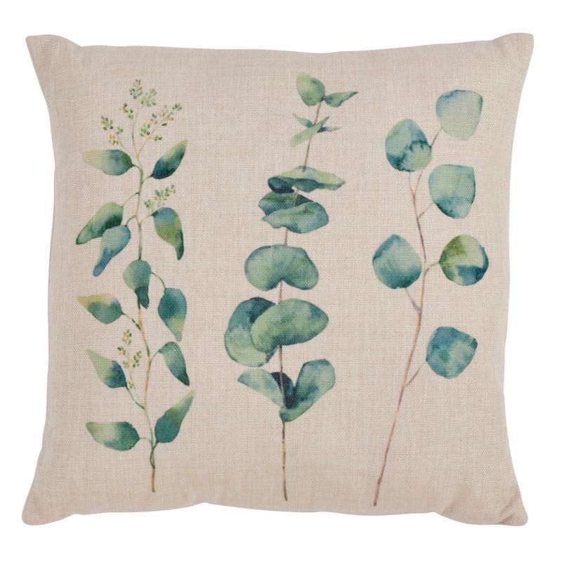 Eucalyptus Print Square Throw Pillow in Natural Tones