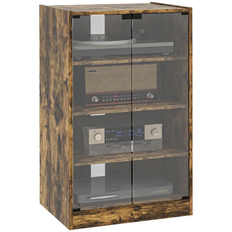 Rustic Brown 5-Tier Media Stand Cabinet with Glass Doors