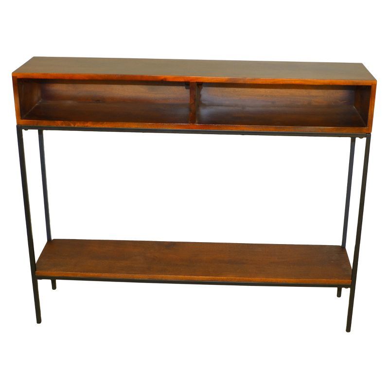 Chestnut & Black Mango Wood Industrial Console with Storage