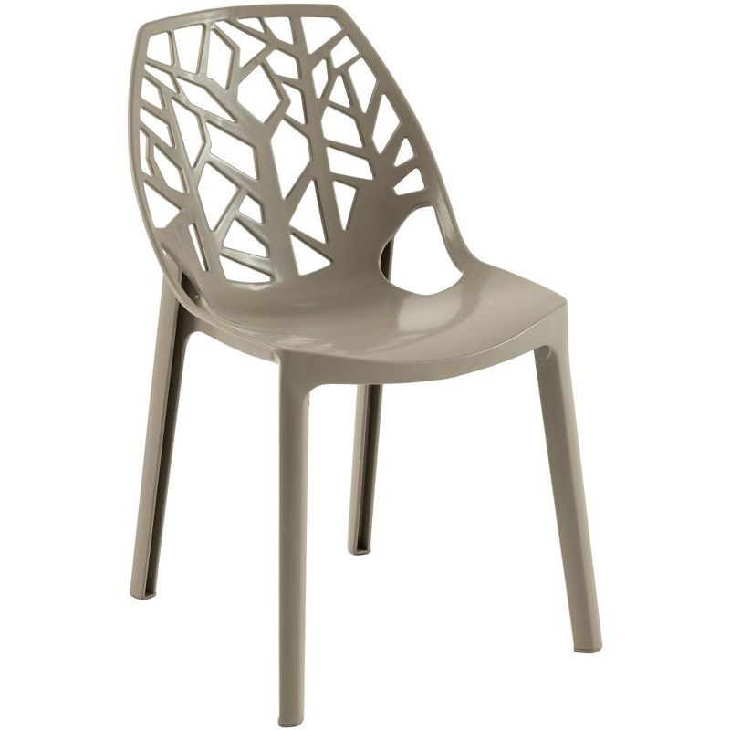 Cornelia Solid Taupe Stackable Plastic Side Chair with Tree Design