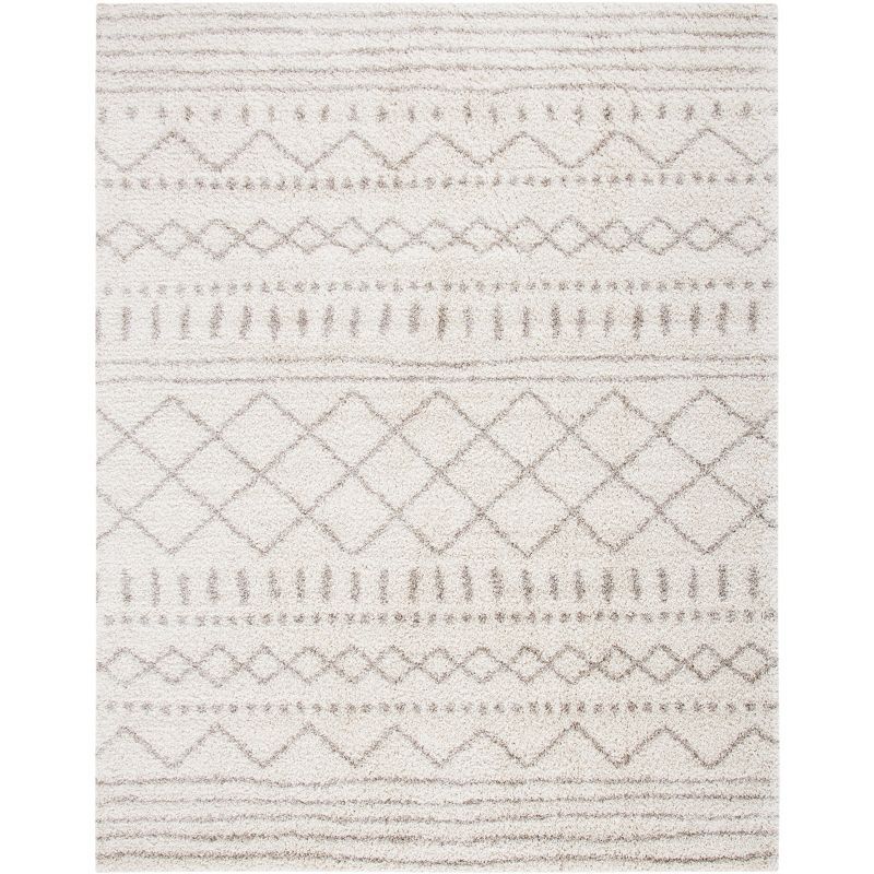 Ivory Beige Hand-Knotted Shag Rug 6'7" x 9'2"