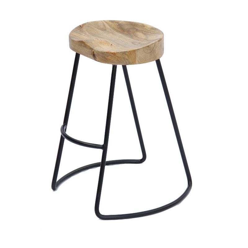 Curvy Metal Base Saddle Seat Barstool, Brown and Black, 30"