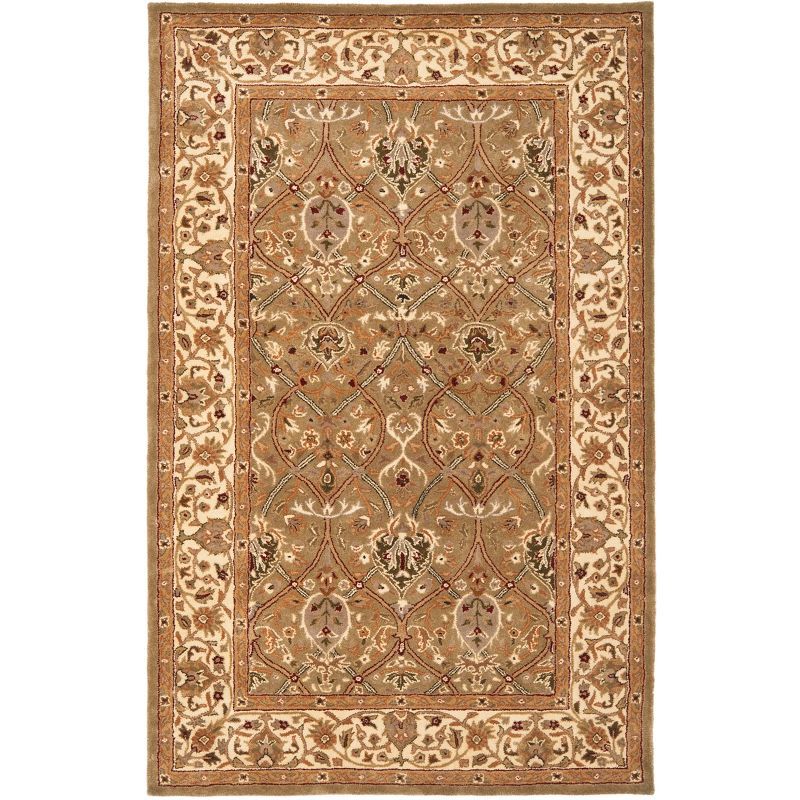 Elegant Artisan Light Green & Beige Wool Area Rug, 4' x 6'