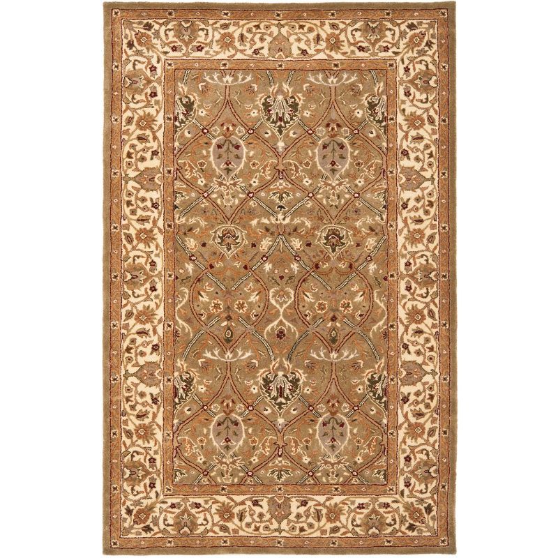 Elegant Artisan Light Green & Beige Wool Area Rug, 4' x 6'