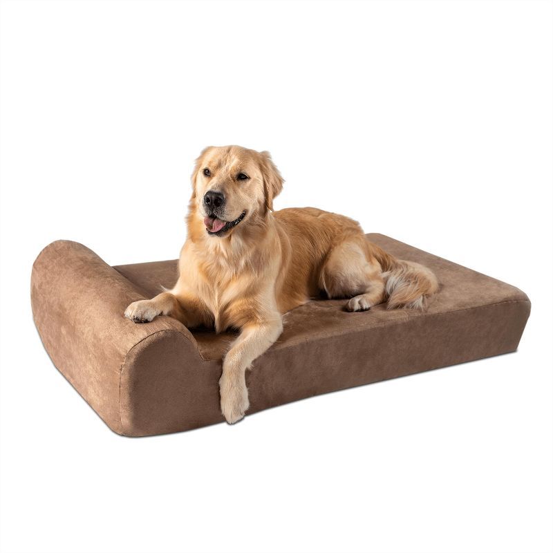 Large Khaki Orthopedic Dog Bed with Headrest