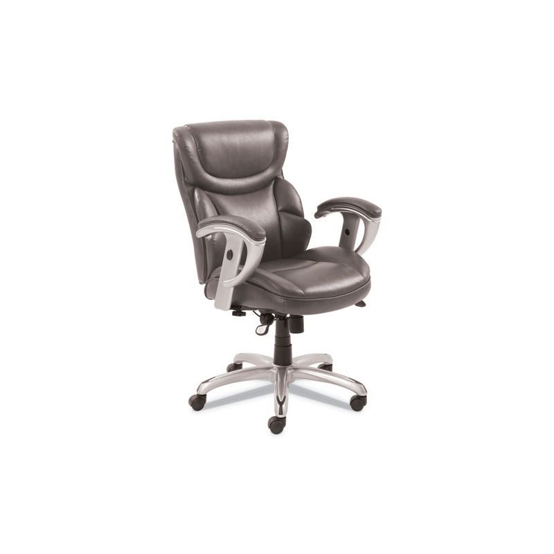 Gray Leather Adjustable Swivel Task Chair with Arms