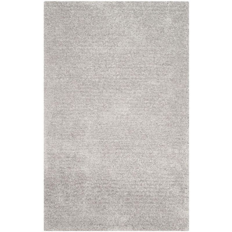 Luxurious Silver Shag 3'x5' Hand-Tufted Rectangular Rug