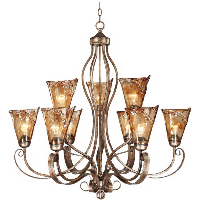 Contemporary Golden-Bronze 36" Glass Chandelier with Silver Accents