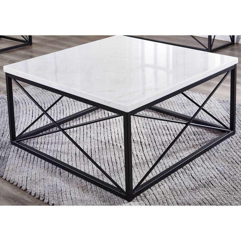 Modern Square Marble Cocktail Table with Black Iron Base