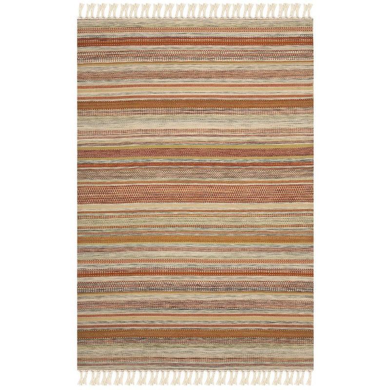 Ivory and Beige Striped Wool Kilim Area Rug, 6' x 9'