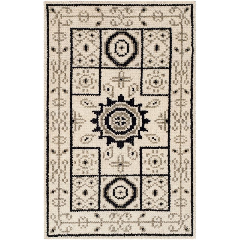 Ivory and Grey Hand-Knotted Wool Area Rug 2' x 3'