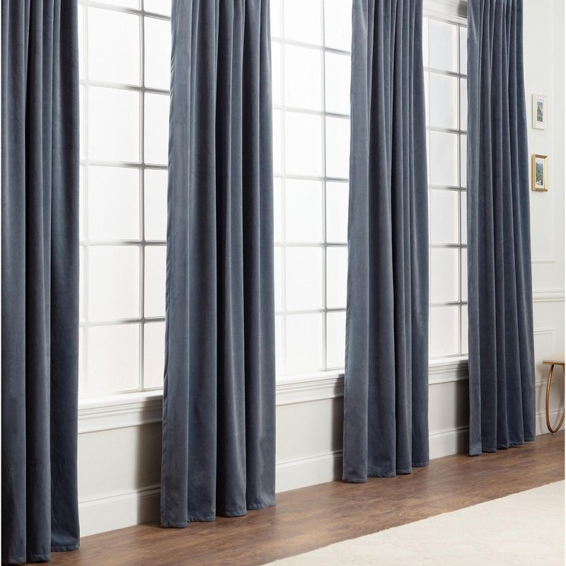 Slate Blue Velvet Blackout Window Curtain Panels, 52" x 96"