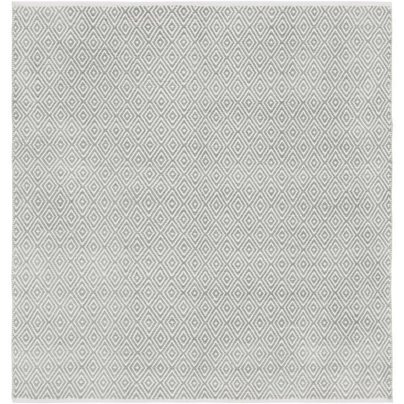 Hand-Woven Geometric Square Gray Wool-Cotton Area Rug, 8'x8'