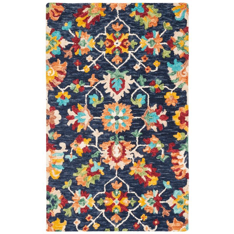 Handmade Tufted Wool Floral Rug in Red - 24" x 36"