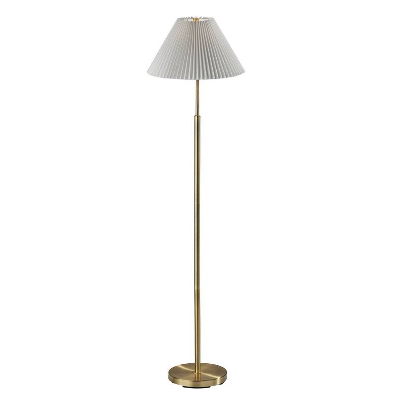 Jeremy Antique Brass Floor Lamp with Linen Shade and 3-Way Switch