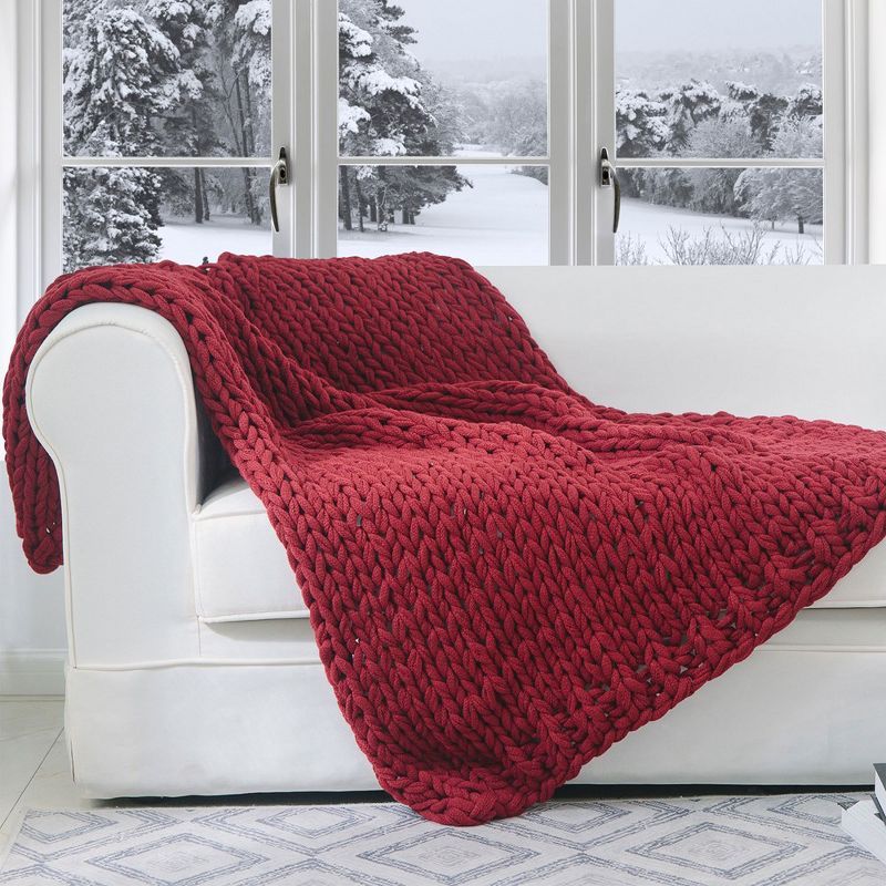 Cocoon of Warmth Burgundy Cable Knit Throw Blanket - 50" x 60"