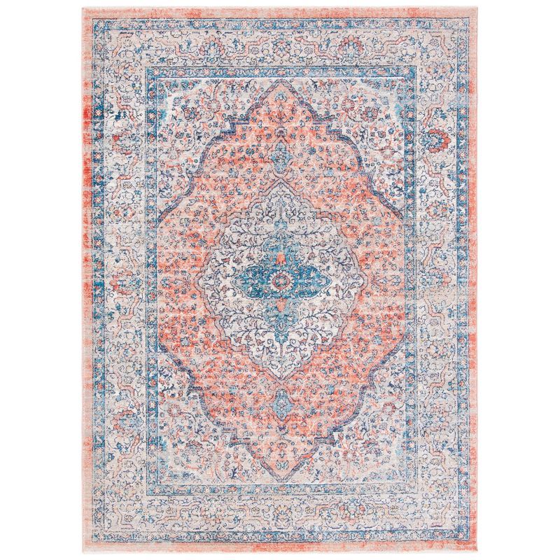 Hand-Knotted Beige & Orange Synthetic Round Area Rug, 4' x 6'