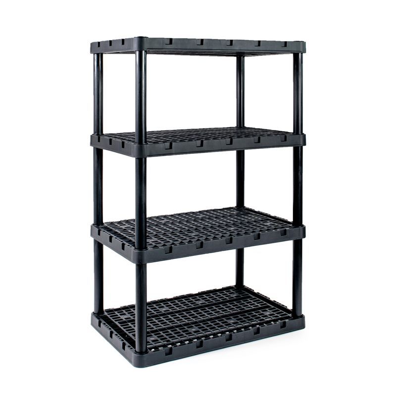 Black Plastic 4-Shelf Interlocking Storage Unit