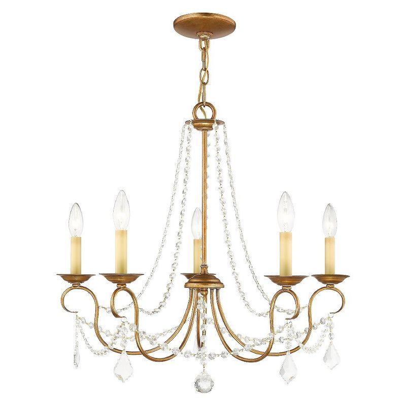 Antique Gold Leaf Mini Crystal 5-Light Chandelier