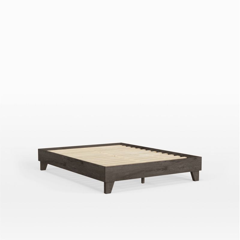 California King Dark Brown Pine Wood Platform Bed Frame