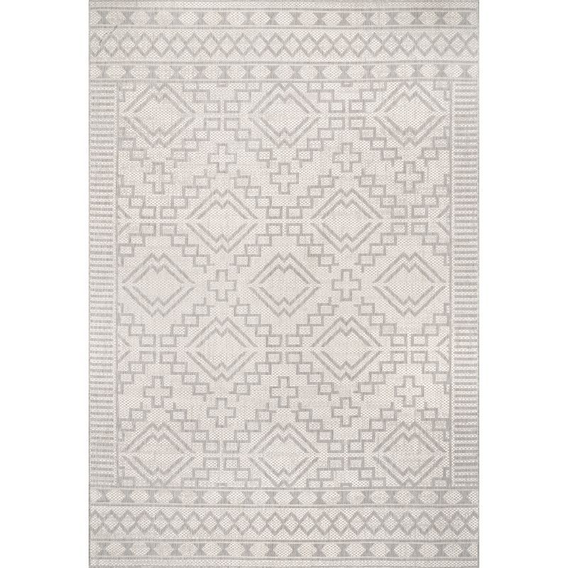 Modern Gray Geometric 8'x10' Synthetic Indoor/Outdoor Rug